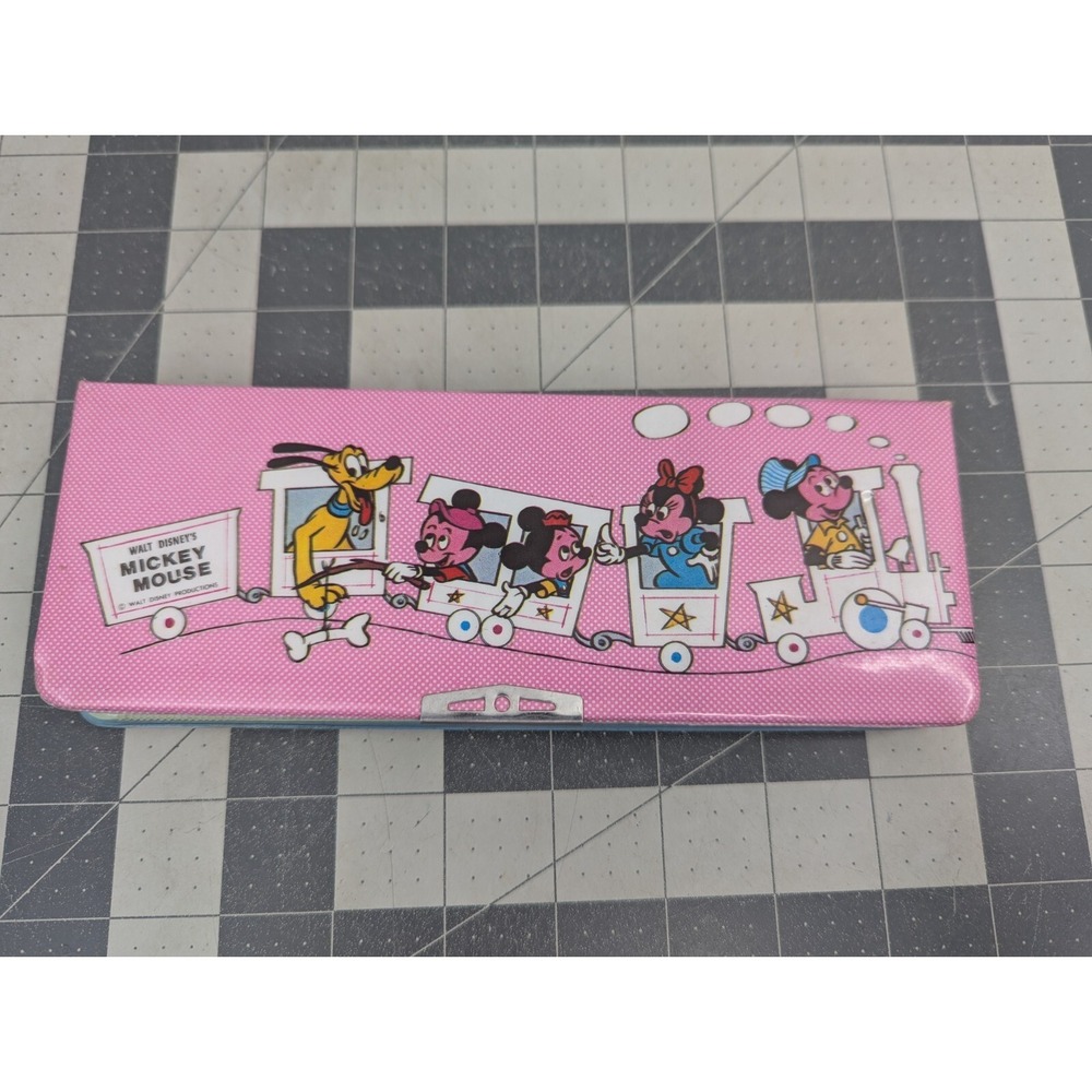 Vintage Walt Disney Mickey Mouse Train Pencil Holder Case 3x8 Inch‎